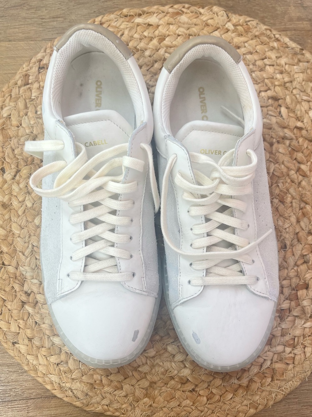 Oliver Cabell Low 1.White leather and suede low top sneaker.